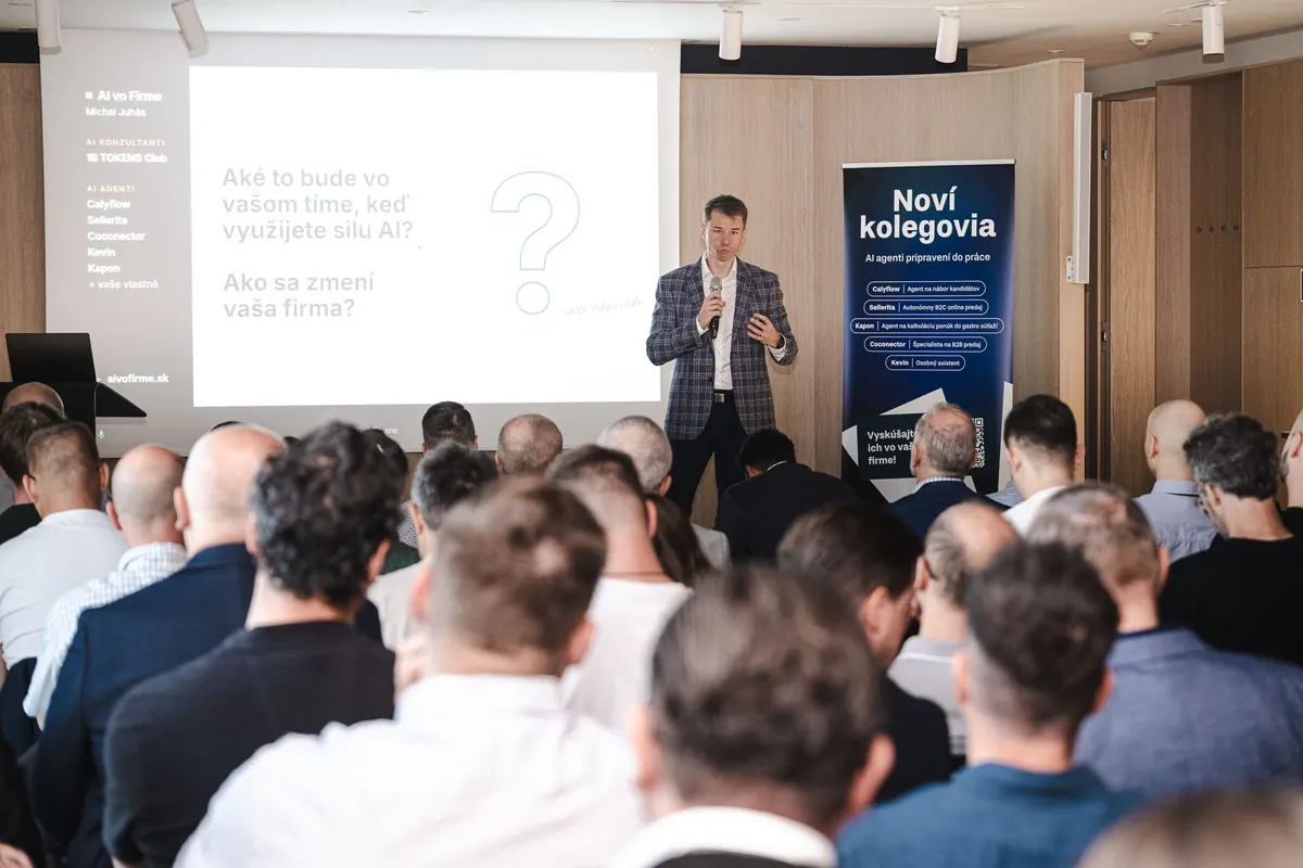Michal Juhas on stage in front of the audience
