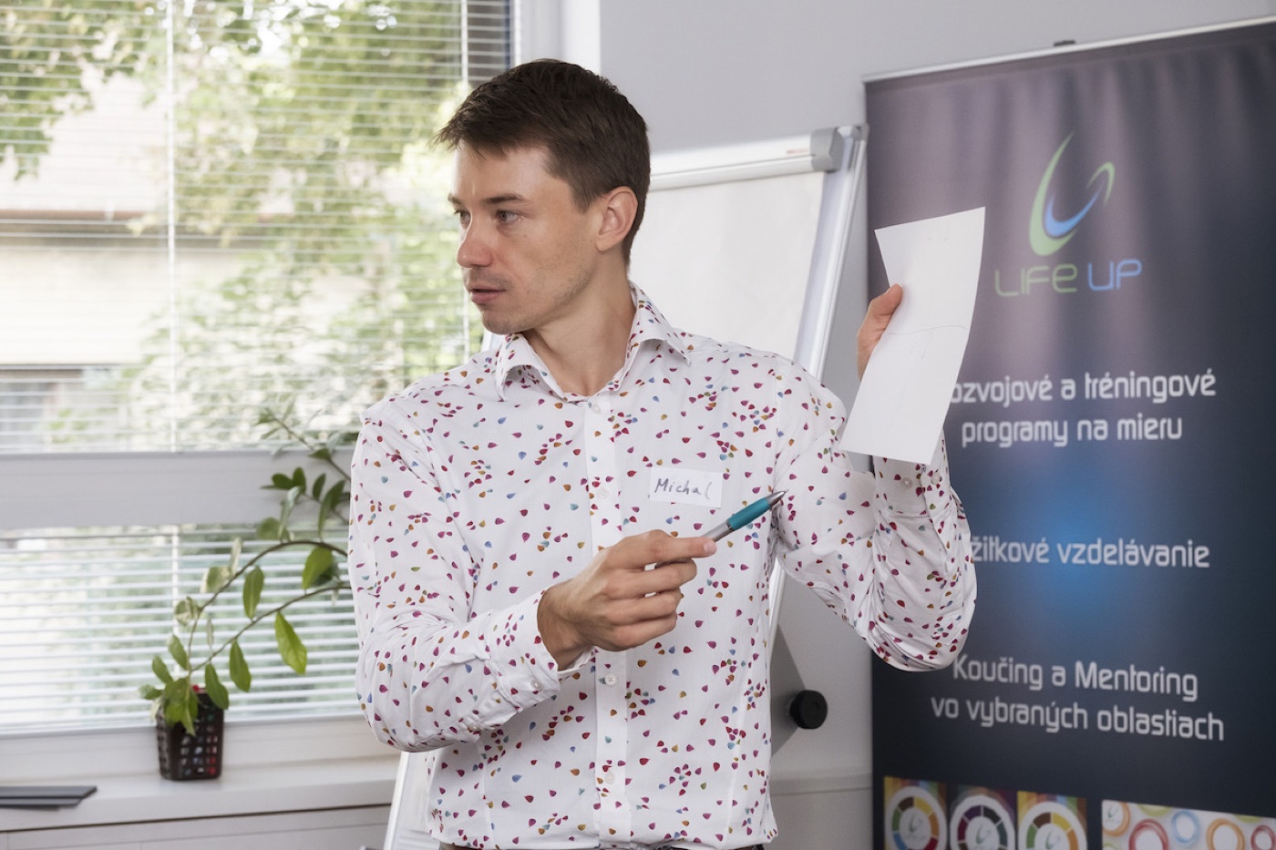 Michal Juhas presenting during a Life Up training workshop (2018)